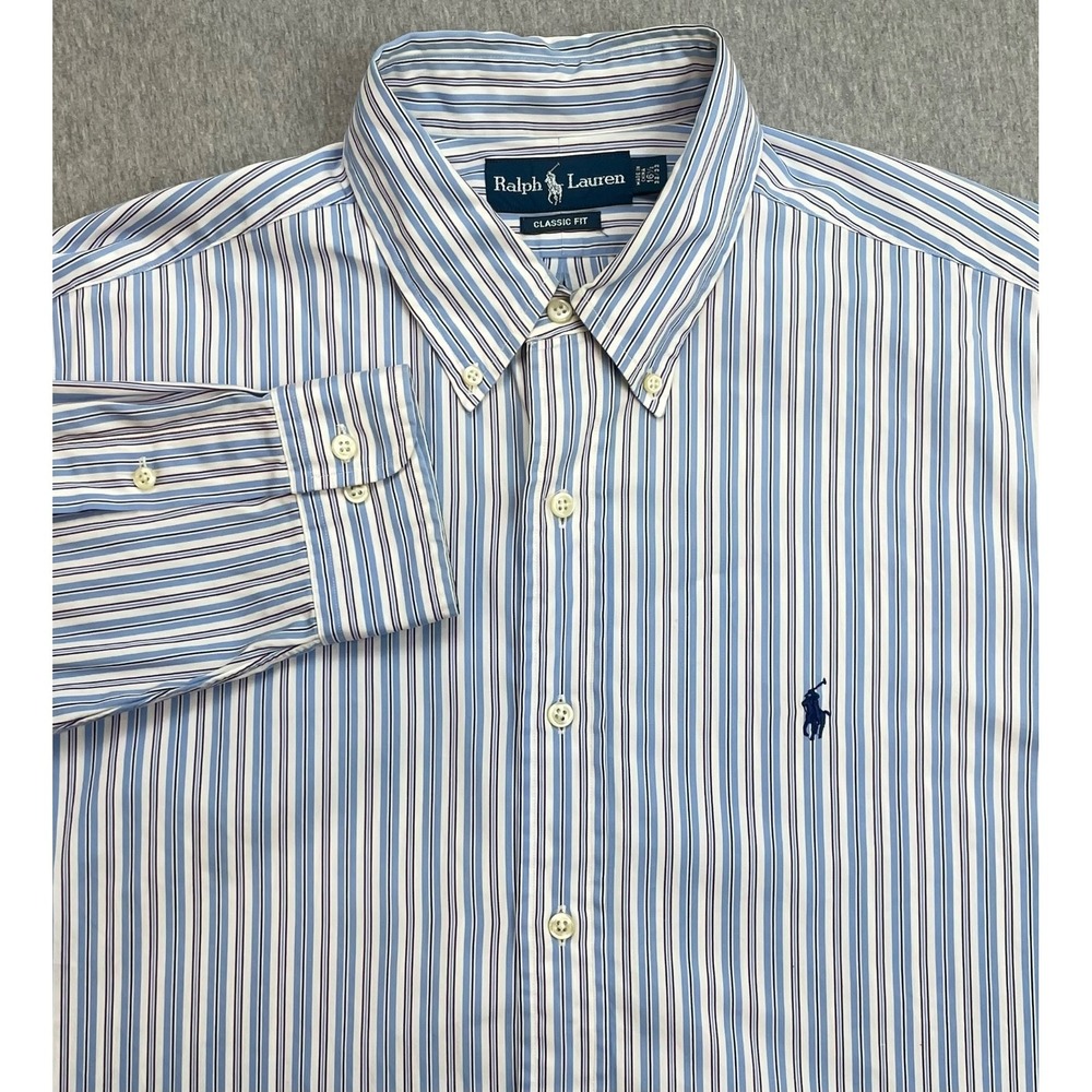 Ralph Lauren Shirt Mens 16.5 32/33 Stripped 100% Cotton Classic Fit Button Down‎